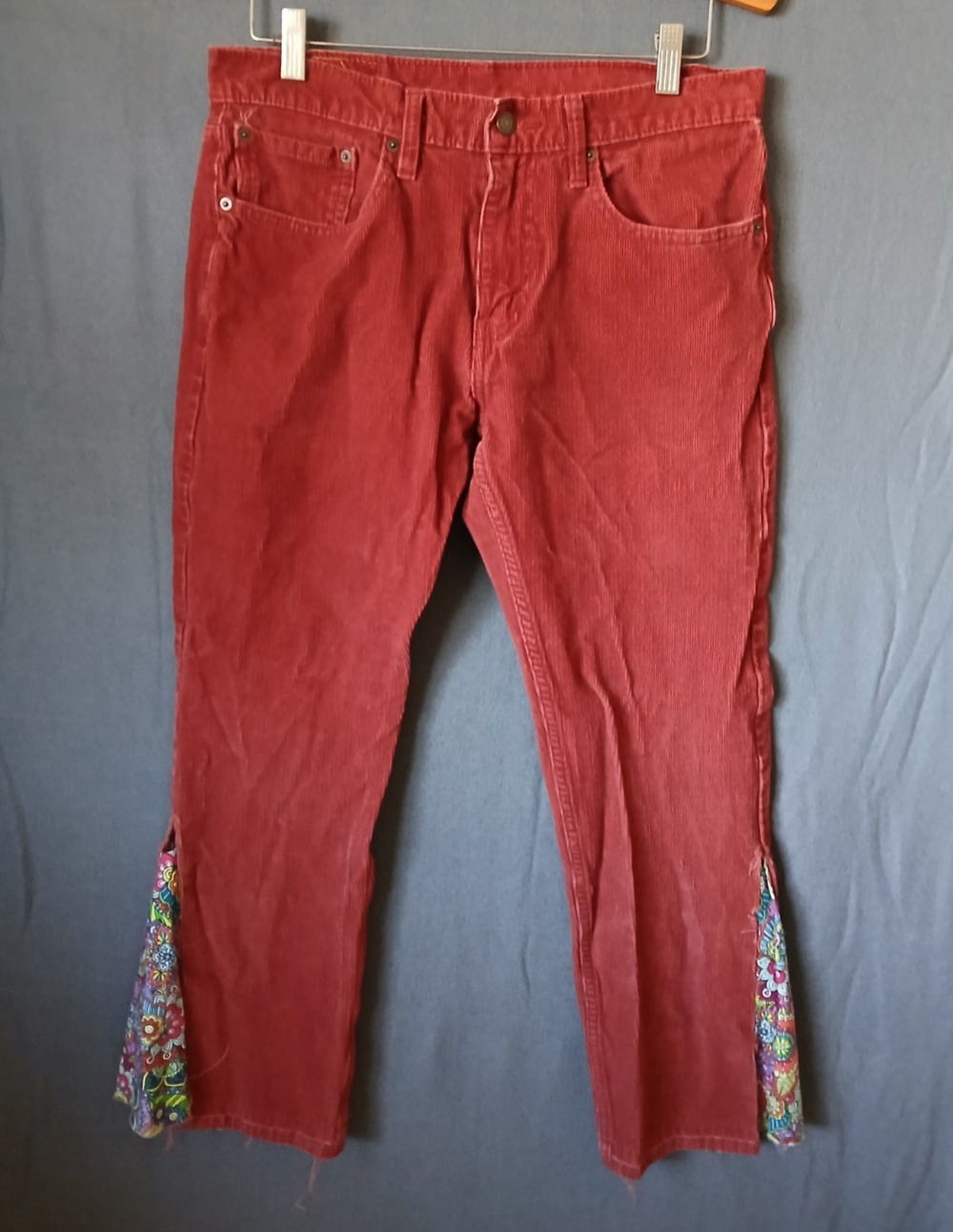 Levi’s 502 Jeans Mens W31 L30 Red Corduroy Tapered Retro Casual Pockets Zipper